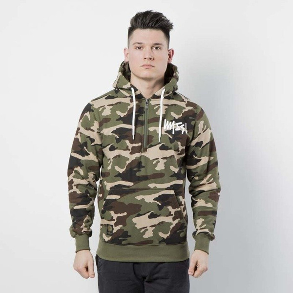 Mass DNM bluza Sweatshirt Hoody Half Zip Signature - woodland camo