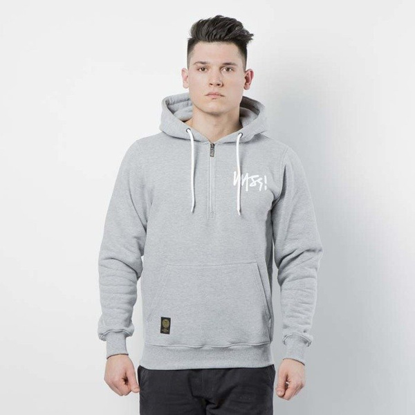 Mass DNM bluza Sweatshirt Hoody Half Zip Signature - light heather grey