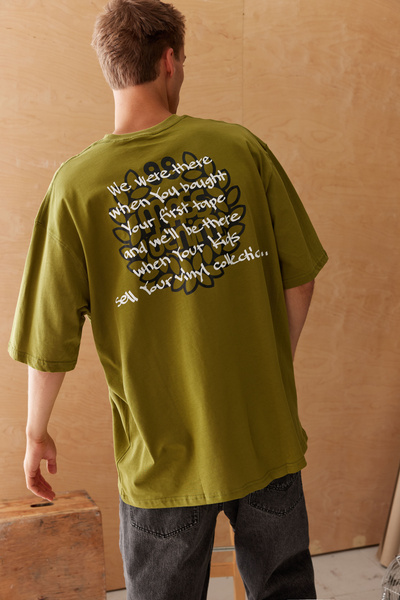 Mass Denim Koszulka Motto T-shirt oliwkowa