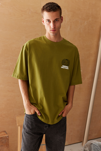 Mass Denim Koszulka Motto T-shirt oliwkowa